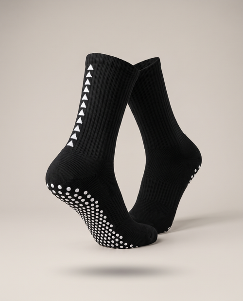 Runegrip grip socks in black with white triangle stripe and grip sole