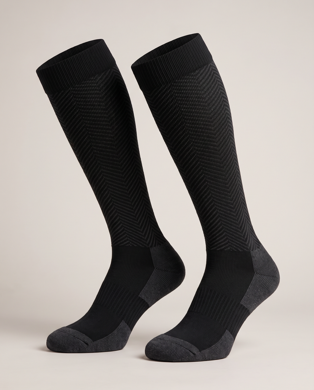 Longship knee-high compression socks in black chevron knit