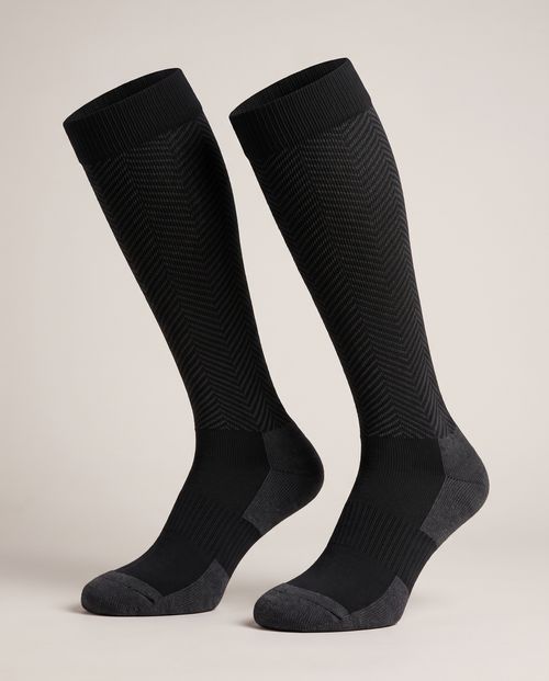 Longship knee-high compression socks in black chevron knit