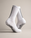 Runegrip grip socks in white with black triangle stripe and grip sole
