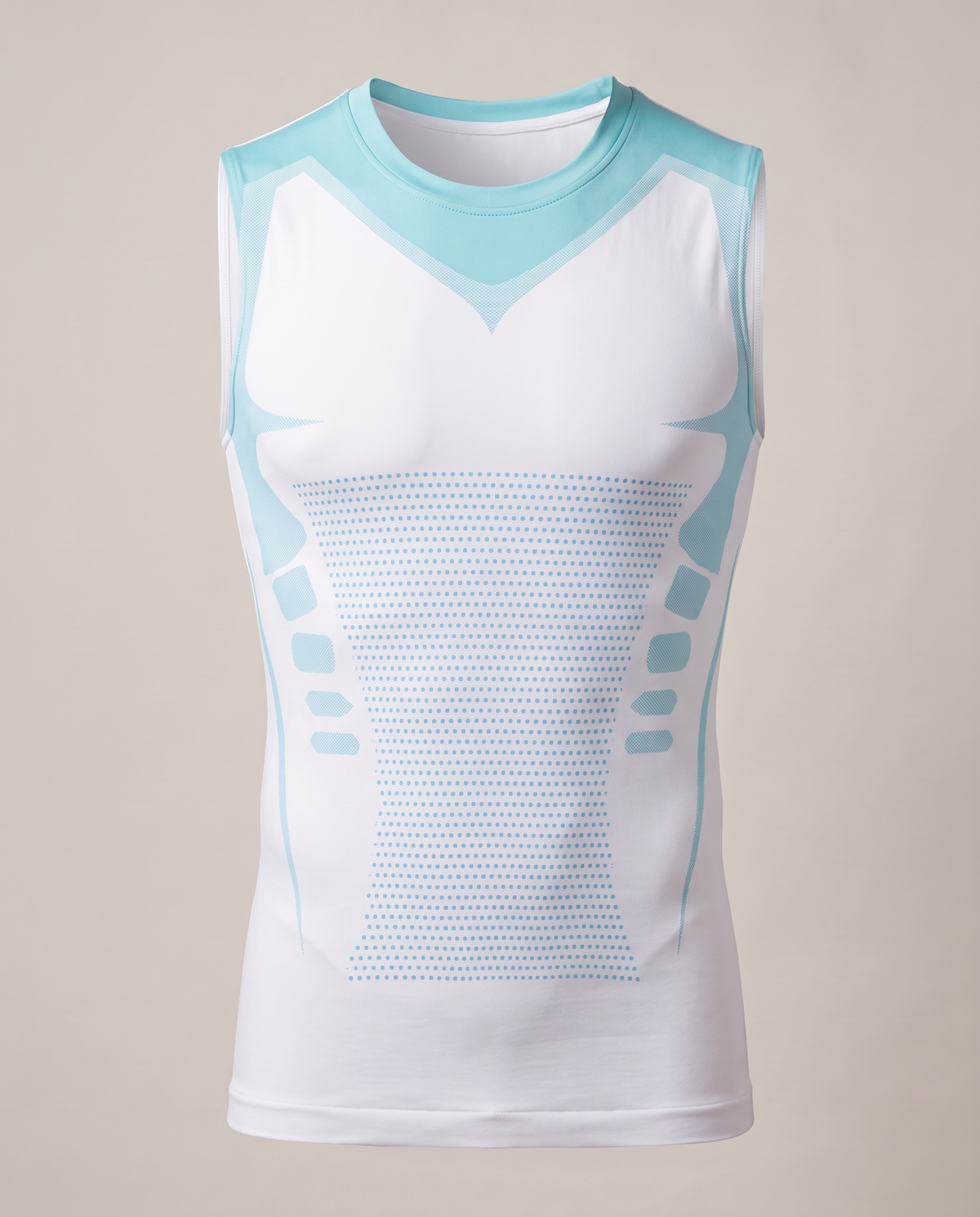 Shieldwall compression vest in white with light-blue panels, front view