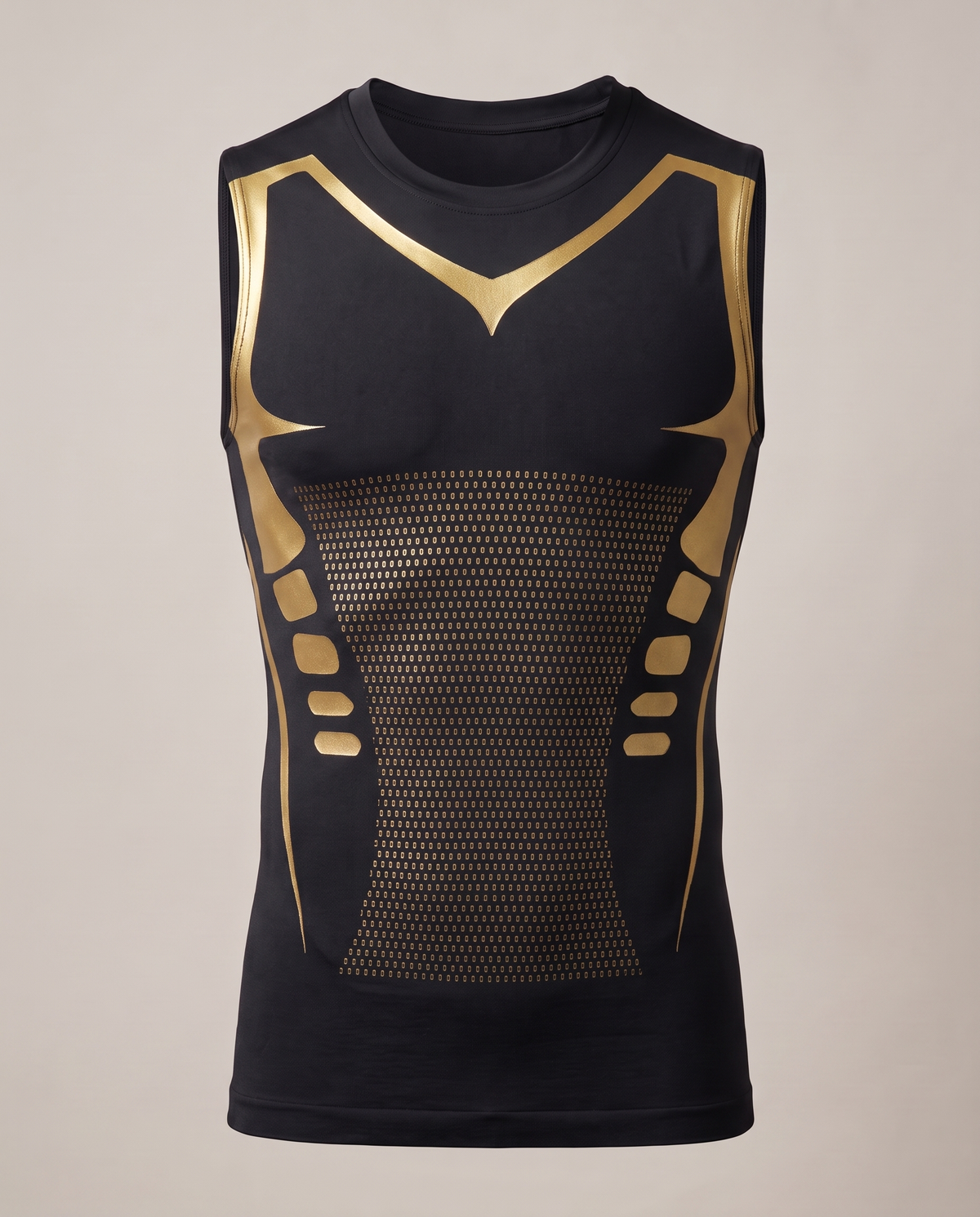 Shieldwall compression vest in black and gold, front view