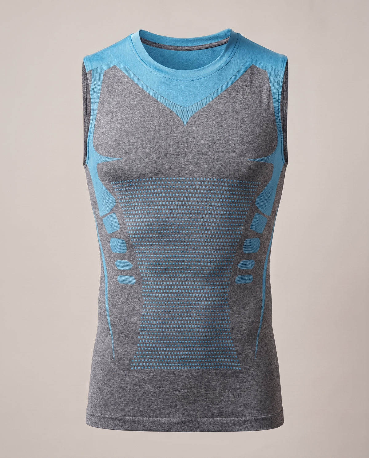 Shieldwall compression vest in grey with sky-blue panels, front view