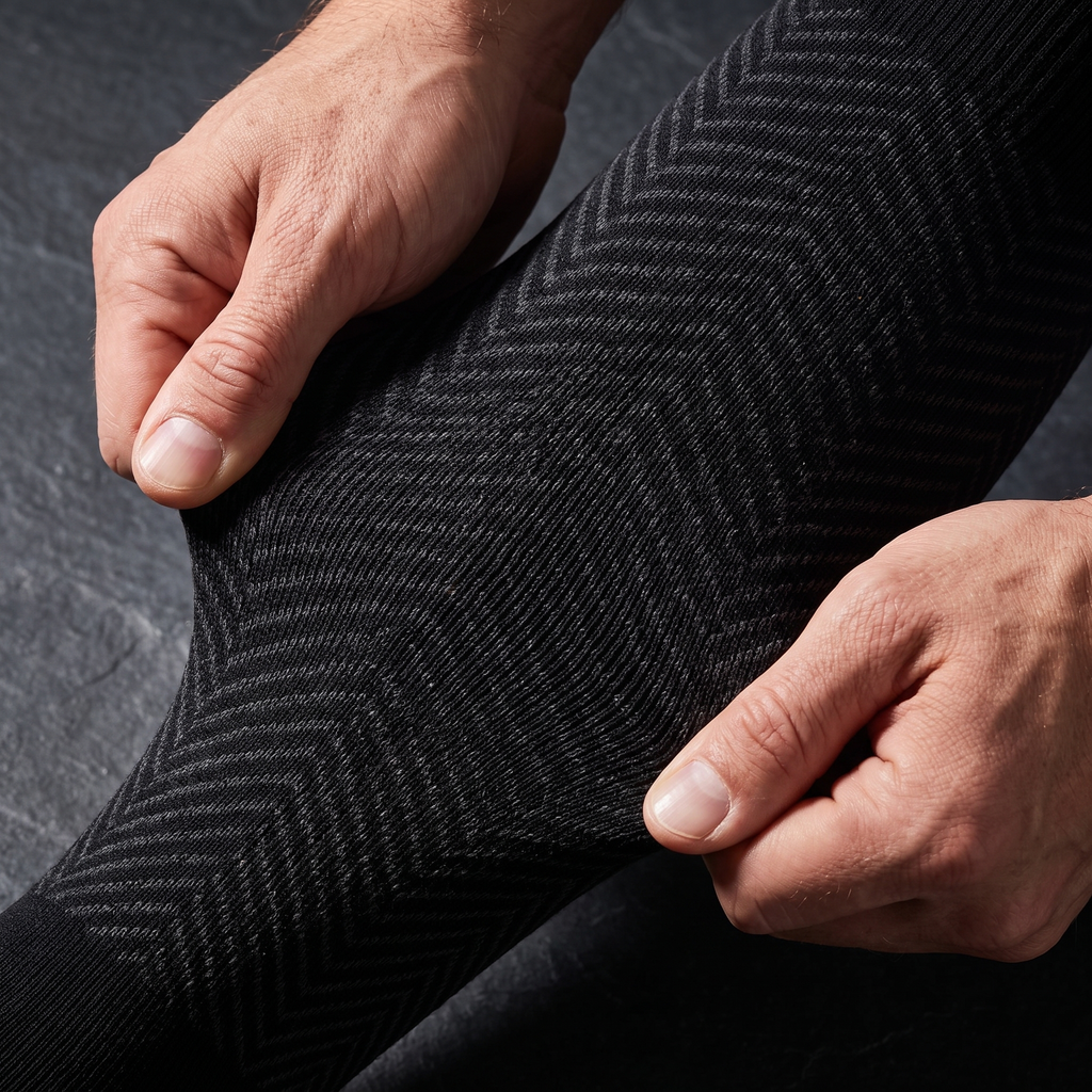 Close-up of the Longship sock's chevron compression knit