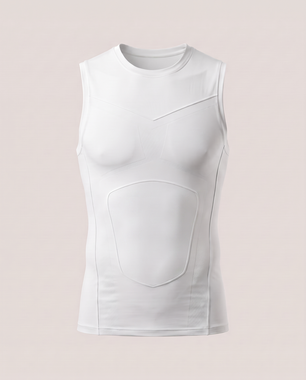 Primal Vest compression tank in whiteout solid white, front view