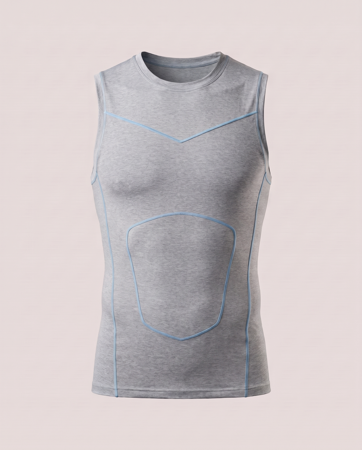 Primal Vest compression tank in grey with light-blue lines, front view